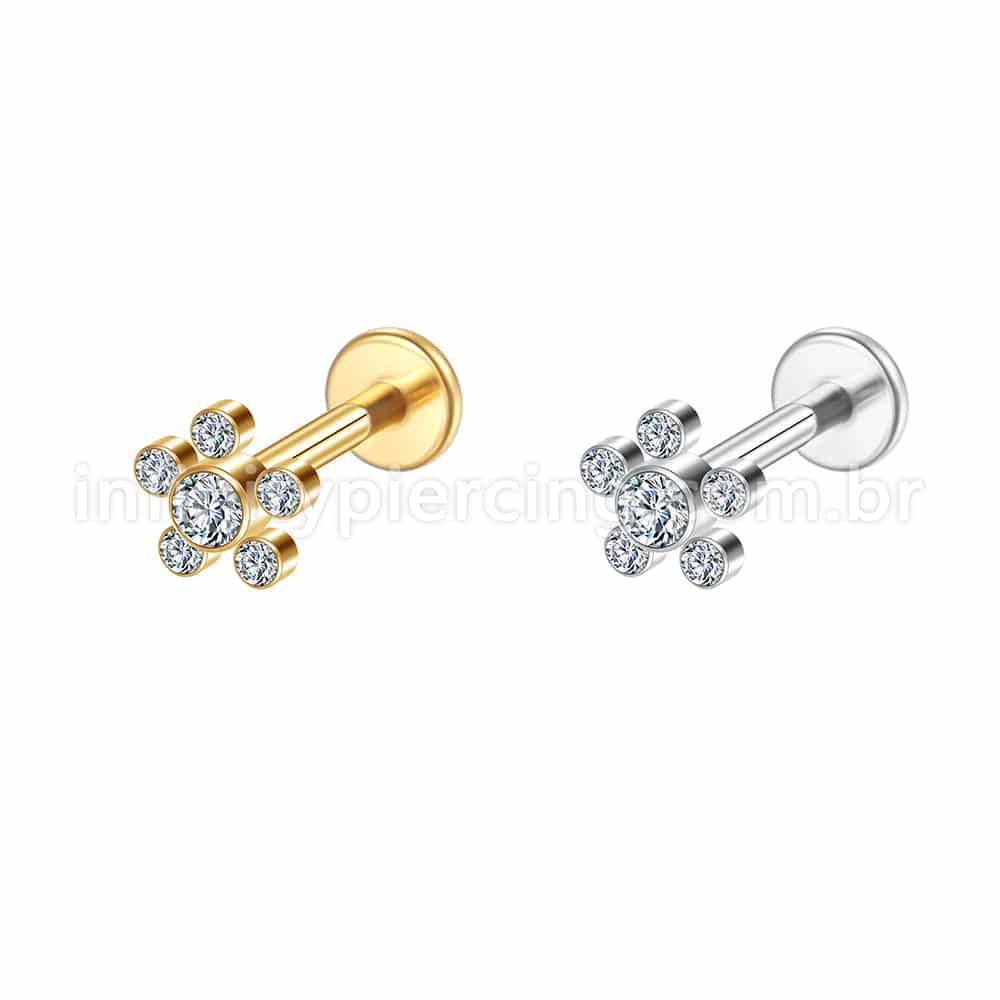 Piercing Labret Aço Cirúrgico Flor Zircônia Cravada